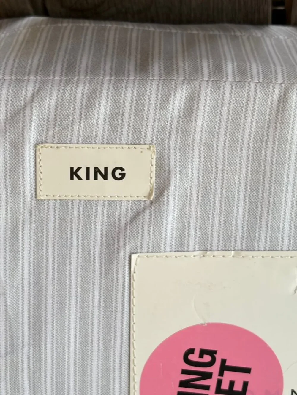 Tommy Hilfiger King SIze Sheet Set HIGHLAND TICKING Gray Stripe Percale Cotton